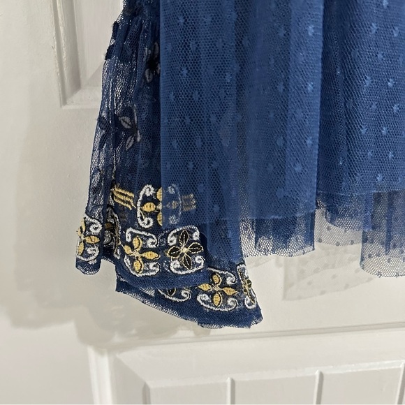 Free People Blue Embroidered Tulle Long Sleeve Top - Picture 4 of 9
